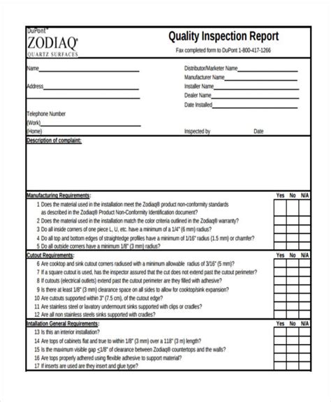 Quality Control Report Template