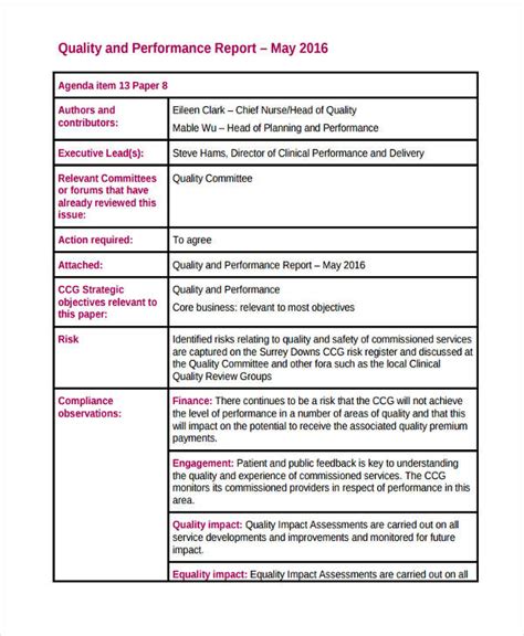 Quality Management Report Template