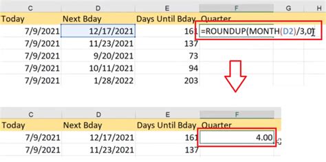 QUARTER Function in Excel