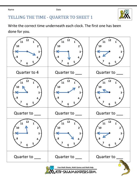 Quarter Hours Telling Time