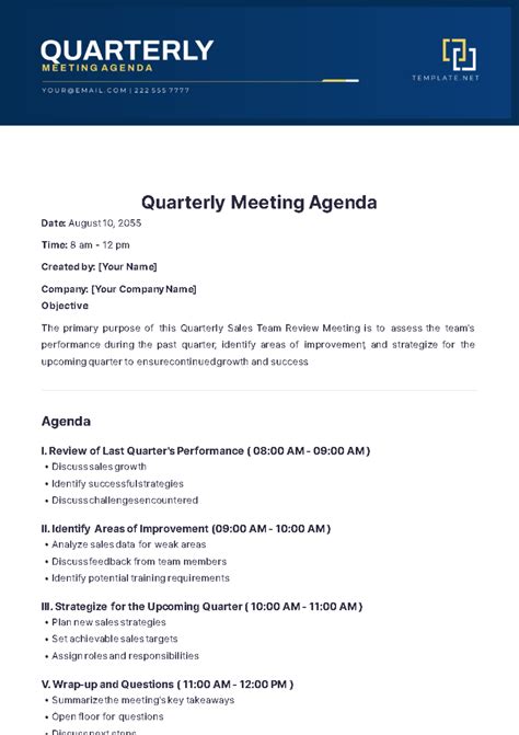 Quarterly Meeting Agenda Template