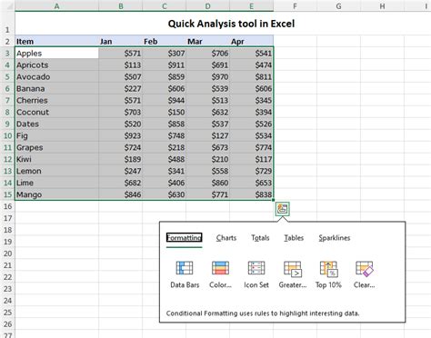 Quick Analysis Tool in Mac Excel