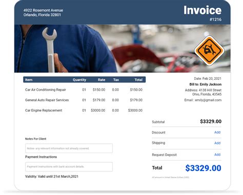 Customized QuickBooks Auto Repair Invoice Template