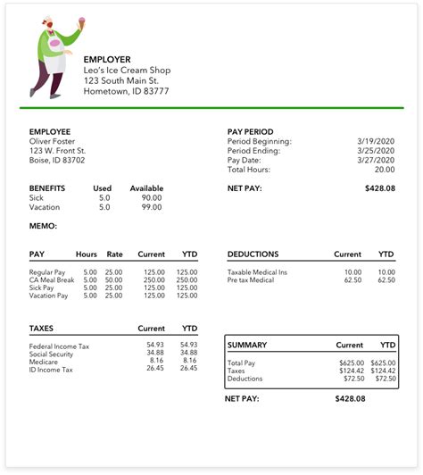 QuickBooks Pay Stub Template 1