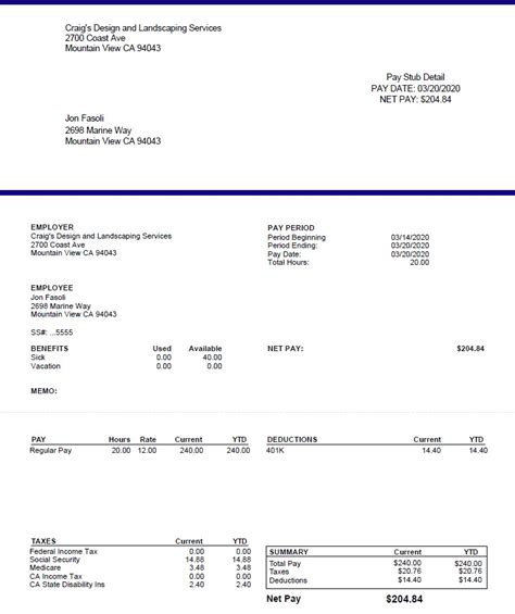 QuickBooks Pay Stub Template 6