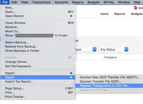 Quicken Export to Excel