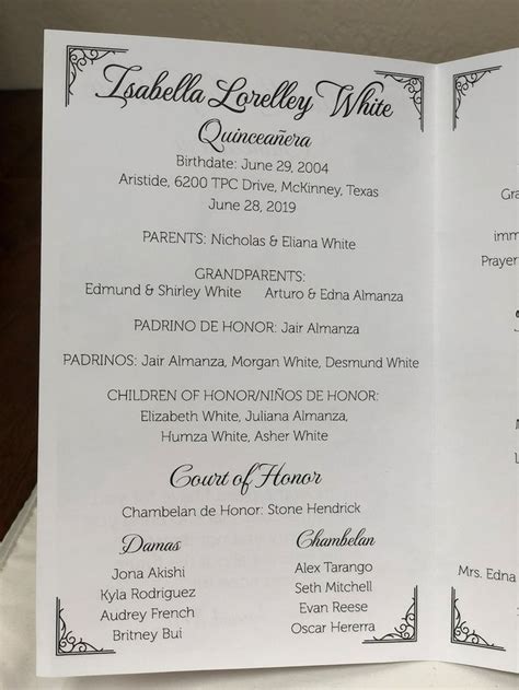 Quinceanera Program Ideas Sample