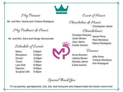 Quinceanera Program Template Sample