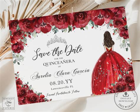 Quinceañera save the date template inspiration