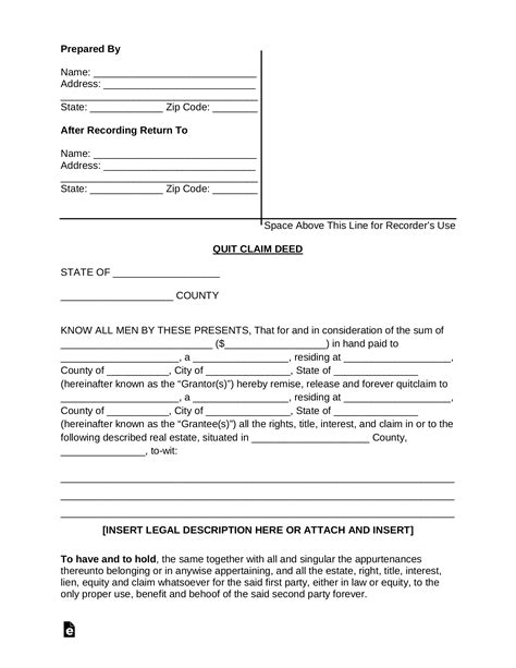 Quit claim deed form sample