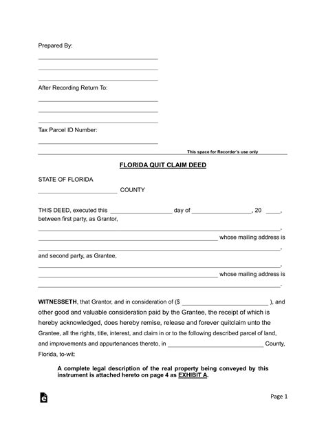 Quit claim deed form Florida sample