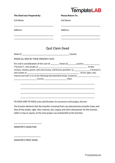 Quit Claim Deed Form Template