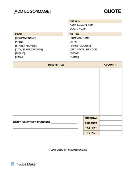 Quote Invoice Template Example