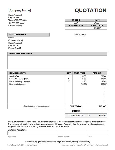 Quote Invoice Template Excel