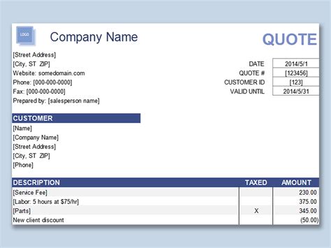 Quote Sheet Template Excel Format