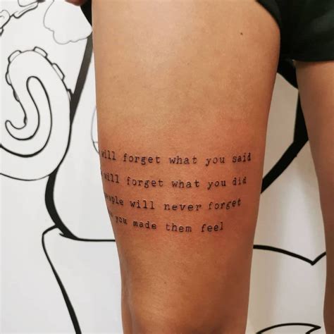 Description of quote tattoos on leg