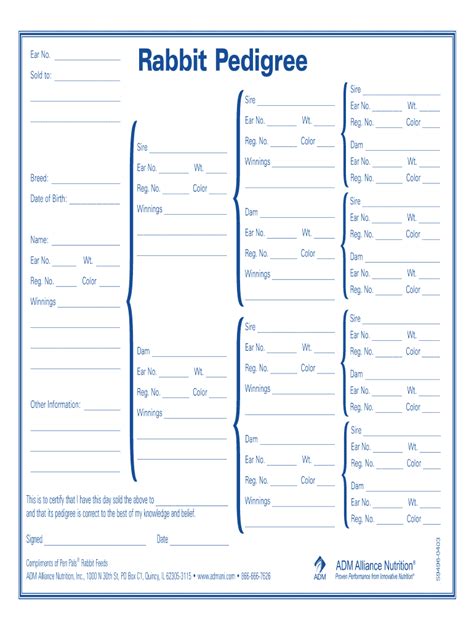 Rabbit Pedigree Template Example