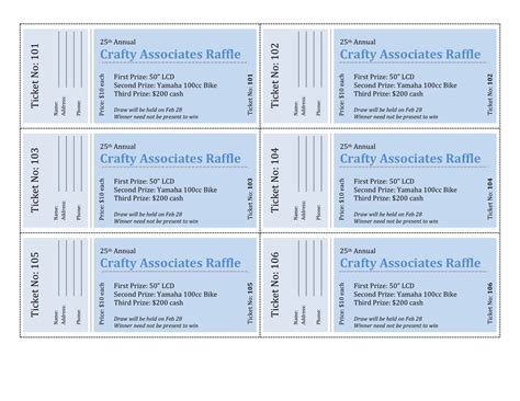 Raffle ticket template in Microsoft Word