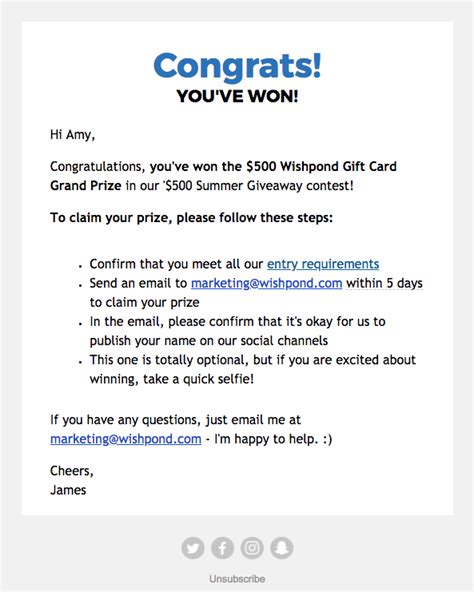 Raffle Winner Announcement Email Template