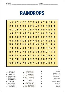 Rain Drops Word Search Printable