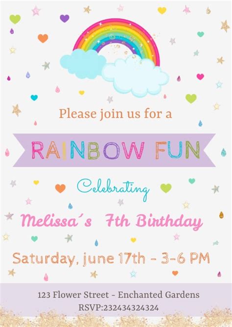 Rainbow Party Invite Template Design Elements