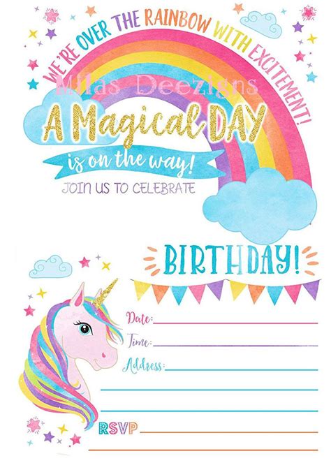 Rainbow Unicorn Invitation Template