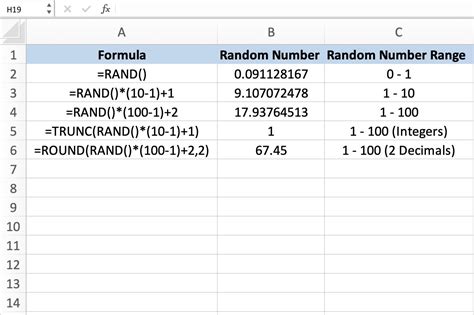 RAND function example screenshot