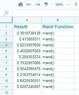 RANDBETWEEN function in Google Sheets