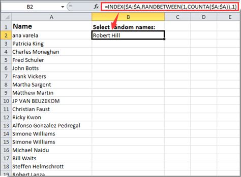 Random Names in Excel Example