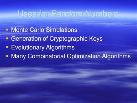 Using Random Numbers for Monte Carlo Simulations