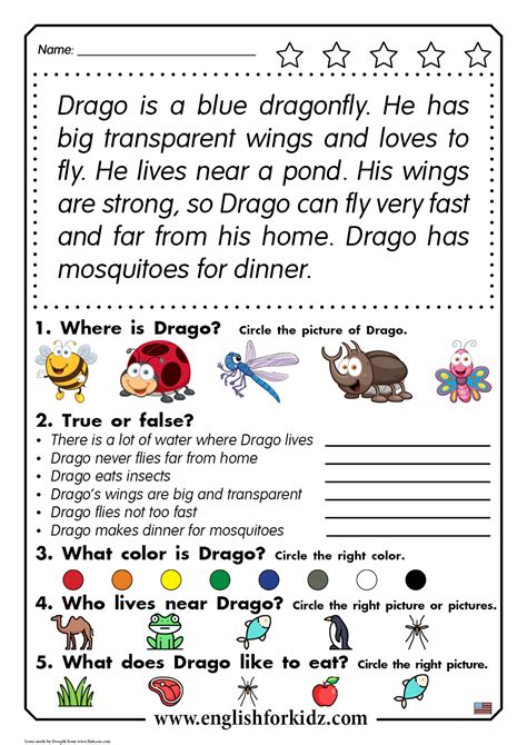 Reading worksheets for kids