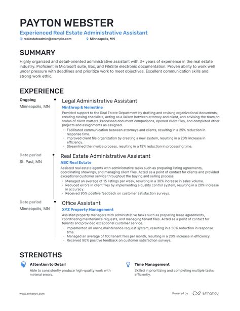 Real Estate Administrative Assistant Resume Template