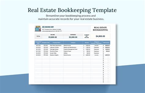 Real Estate Agent Bookkeeping Template