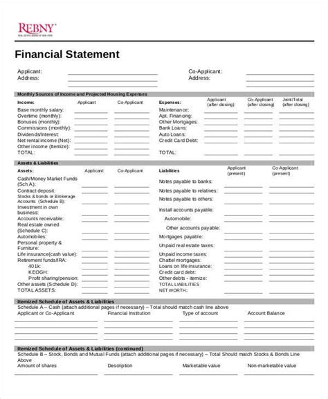 Real Estate Agent Financial Statement Template