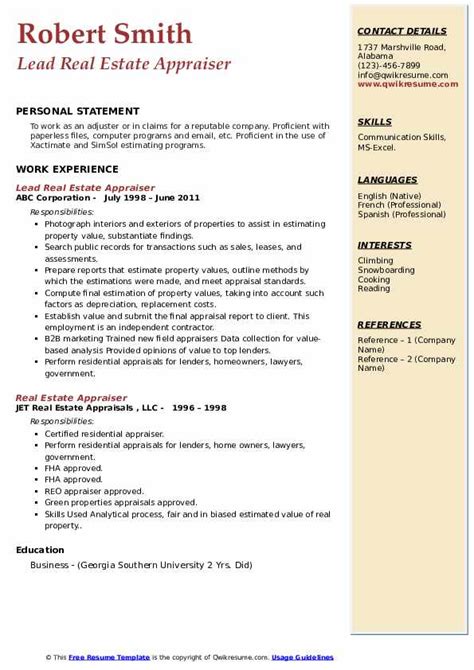 Real Estate Appraiser Resume Template