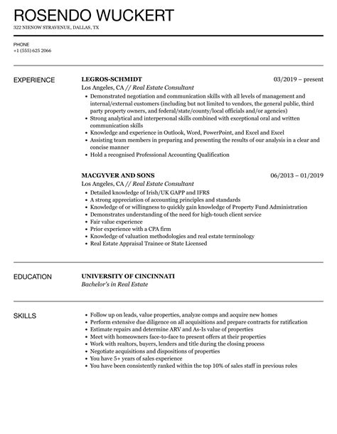 Real Estate Consultant Resume Template