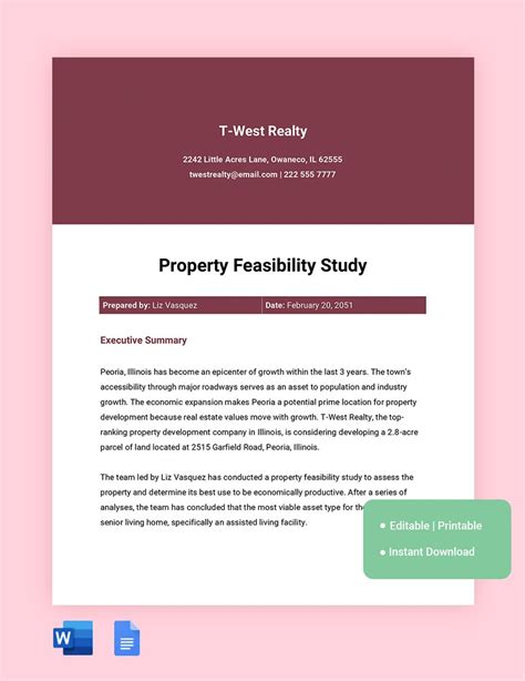 Example of a Real Estate Feasibility Study Template