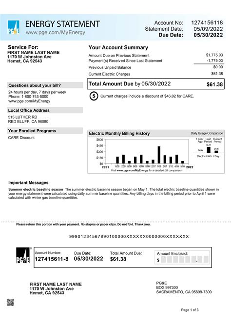 A realistic fake utility bill template with a different layout