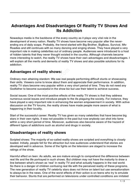 Reality TV Shows Benefits and Drawbacks