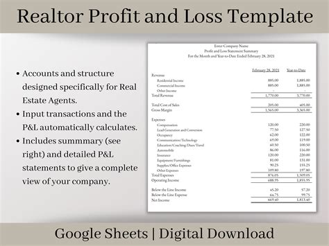 Realtor Profit and Loss Template