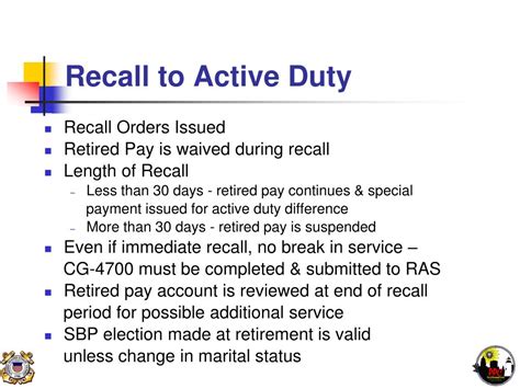 Recall to active duty procedure