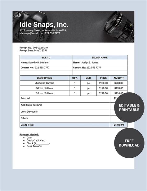 Essential fields in a custom receipt book template