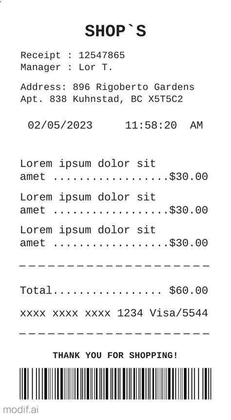 Receipt Number and Barcode