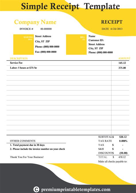 Receipt template ideas