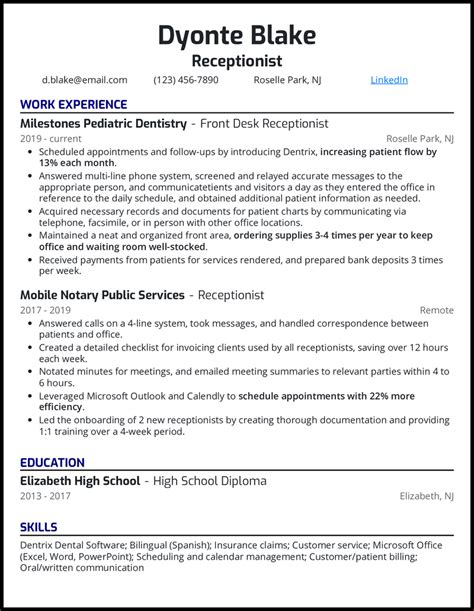 Receptionist Resume Template