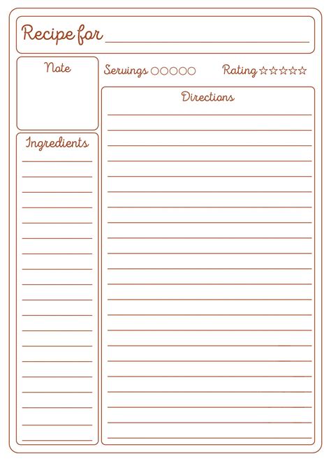 A recipe card template with a section for cooking times and temperatures