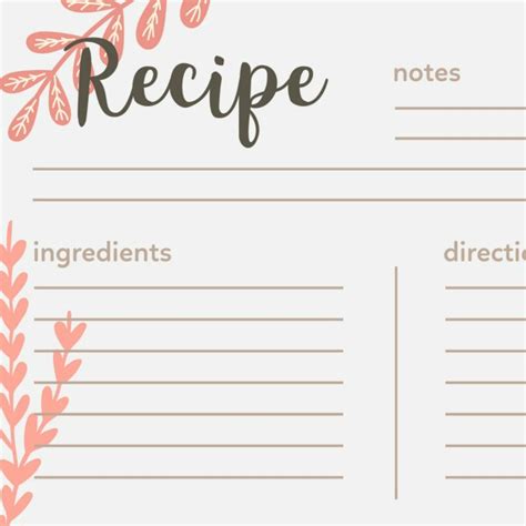 A recipe card template with a photo of a finished dish and a list of ingredients