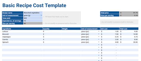 Recipe Costing Template Gallery 1