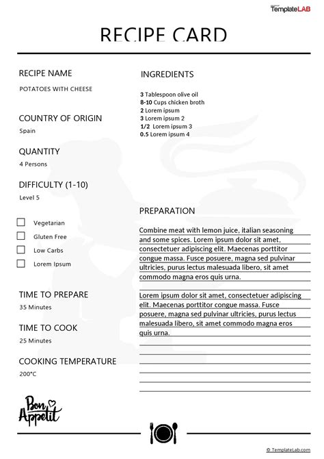 Recipe Template for Kitchen