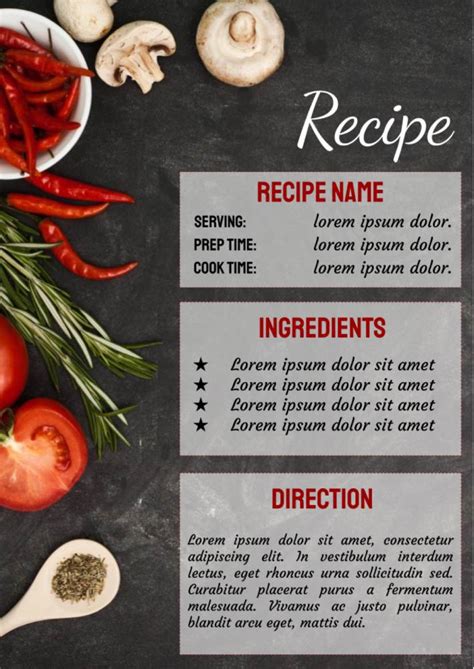 A screenshot of a recipe template in Google Slides